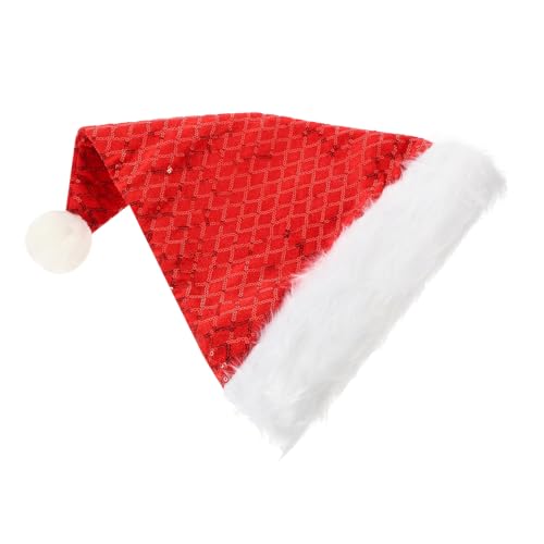 FRCOLOR Rote Weihnachtsmütze mit Pailletten Weicher Plüschrand Lange Warme Nikolausmütze für Erwachsene Festliche Party Deko Bequem und Strapazierfähig für Weihnachtsfeier und Karneval von FRCOLOR