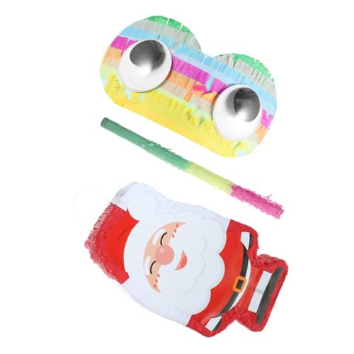 FRCOLOR Santa Claus Pinata mit Schläger und Augenbinde Lustige Partydekoration aus Papier für Weihnachten Candy-füllbar Fotorequisite und Spielspaß bei Weihnachtsfeiern von FRCOLOR