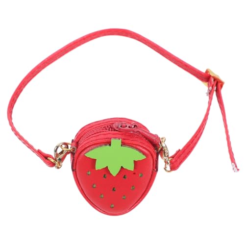 FRCOLOR Stabile PU Mini Schultertasche Erdbeer Design Verstellbarer Gurt Puppen Handtasche Niedliche Kleine Tasche für Puppen Kleidung Zubehör von FRCOLOR