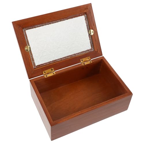 FRCOLOR Vintage Schmuck aufbewahrungsbox aus Massivholz mit Kleinem Glasfenster Staubgeschützt Dekorative Schmuckschatulle für Ringe Ohrringe Ketten und Kleine Kostbarkeiten Stilvolle von FRCOLOR
