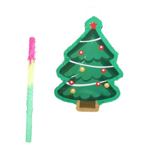 FRCOLOR Weihnachtliche Pinata Weihnachtsbaum Form Partydeko mit Stab Kindergeburtstag Mitgebsel zum Befüllen mit Süßigkeiten Leicht Tragbar für Weihnachtsfeier und Festspiele von FRCOLOR