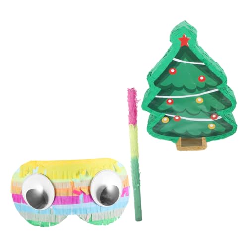 FRCOLOR Weihnachtsbaum Pinata mit und Augenbinde Gefüllt mit Süßigkeiten Festliche Partydekoration für Weihnachten Kindergeburtstag und Familienfeier von FRCOLOR