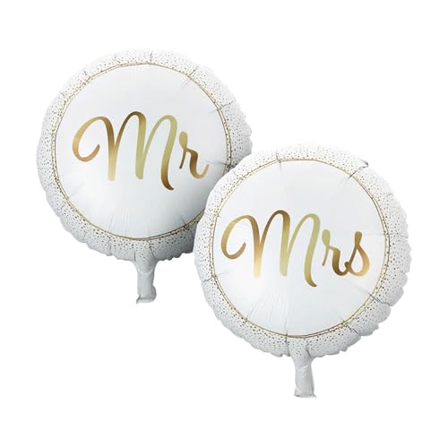 Folienballons Mr und Mrs 46cm 2er Set - zur Befüllung mit Luft oder Helium - runde Ballons für Hochzeit Hochzeitstag Jubiläum und romantische Anlässe - Hochzeitsdeko Luftballons - Weiß Gold von FREE & EASY