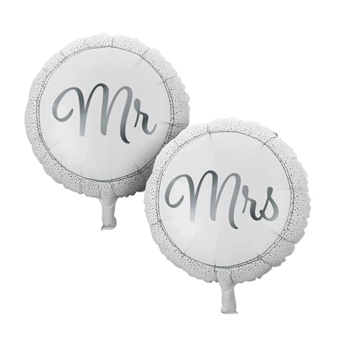 Folienballons Mr und Mrs 46cm 2er Set - zur Befüllung mit Luft oder Helium - runde Ballons für Hochzeit Hochzeitstag Jubiläum und romantische Anlässe - Hochzeitsdeko Luftballons - Weiß Silber von FREE & EASY