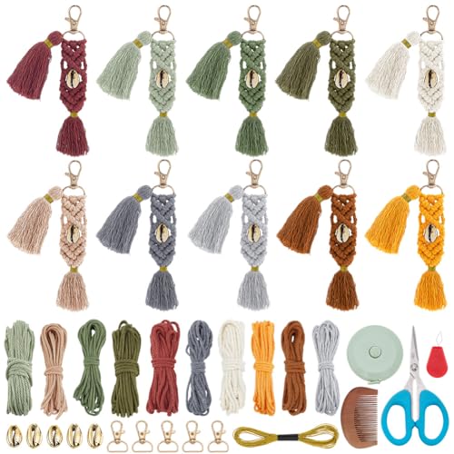 FREEBLOSS 10 Set DIY Makramee Schlüsselanhänger Set Für Anfänger Goldenes Kauri Makramee Hängeornament Boho Schlüsselanhänger Herstellungsset Mit Ausreichend Baumwollkordel FREEBLOSS 10 Set DIY Makramee Schlüsselanhänger Set Für Anfänger Goldenes Kauri Makramee Hängeornament Boho Schlüsselanhänger Herstellungsset Mit Ausreichend Baumwollkordel von FREEBLOSS