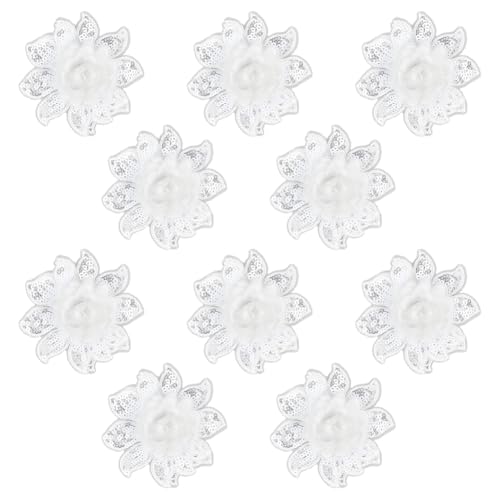 FREEBLOSS 10 Stück Pailletten Spitze Applikation Rose Blume Aufnäher Stickerei Patch Applikation Pailletten Patches für Hochzeit Handwerk Brautkleid, 7,1 x 8,1 cm von FREEBLOSS