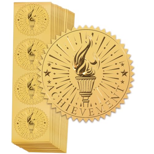 FREEBLOSS 100 Stück Goldene Umschlagaufkleber mit Fackelmuster und Geprägter Folie, Zertifikatsiegel, 5cm x 5cm, Selbstklebend von FREEBLOSS