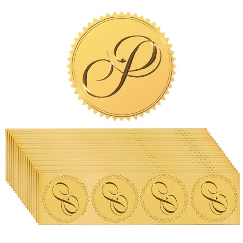 FREEBLOSS 100 Stück P Goldfolienaufkleber Für Briefumschläge Siegelaufkleber Mit P Muster Geprägte Folie Zertifikatsiegel Goldene Hochzeits Scrapbook Aufkleber Goldene Aufkleber Für Umschläge 2'' von FREEBLOSS