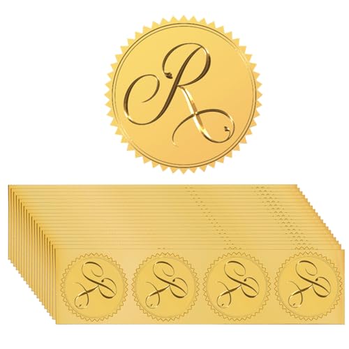 FREEBLOSS 100 Stück R Goldfolienaufkleber Für Briefumschläge Siegelaufkleber Mit R Muster Geprägte Folie Zertifikatsiegel Goldene Hochzeits Scrapbook Aufkleber Goldene Aufkleber Für Umschläge 2'' von FREEBLOSS