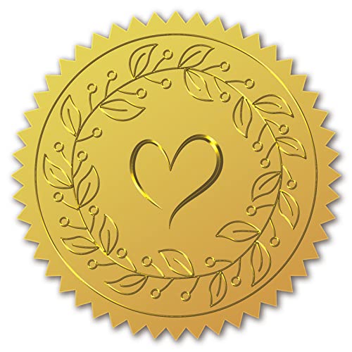 FREEBLOSS 100 Stück Wachssiegel Selbstklebend Sticker Hochzeit Gold Siegel Aufkleber Liebeskranz Briefumschlag Siegel Aufkleber Siegel Aufkleber für Postkarte Einladung Grußkarte 5cm von FREEBLOSS