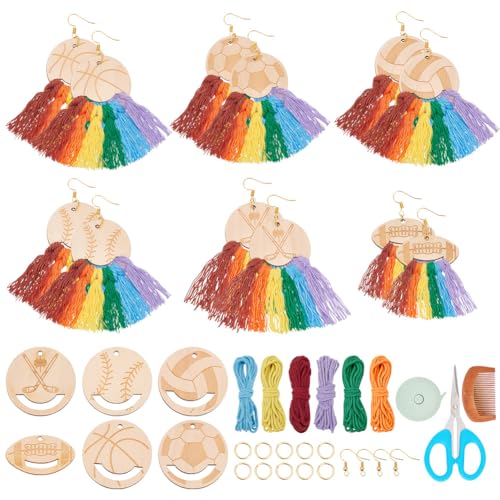 FREEBLOSS 12 Paar Boho Makramee Ohrring Bastelset, Regenbogenfarbenes Makramee Quasten Ohrring Set, Bohemian Fransen Makramee Ohrringe Mit Holzspänen, Makramee Set Für Anfänger von FREEBLOSS
