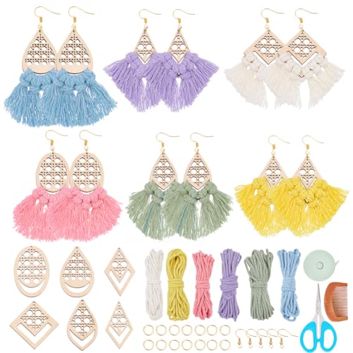 FREEBLOSS 12 Paar Boho Makramee Ohrring Herstellungsset, 6 Farben, Makramee Quasten Ohrring Set Mit Holzspänen, Böhmische Fransen Makramee Ohrringe Mit Ohrringhaken, Makramee Set Für Anfänger FREEBLOSS 12 Paar Boho Makramee Ohrring Herstellungsset, 6 Farben, Makramee Quasten Ohrring Set Mit Holzspänen, Böhmische Fransen Makramee Ohrringe Mit Ohrringhaken, Makramee Set Für Anfänger von FREEBLOSS