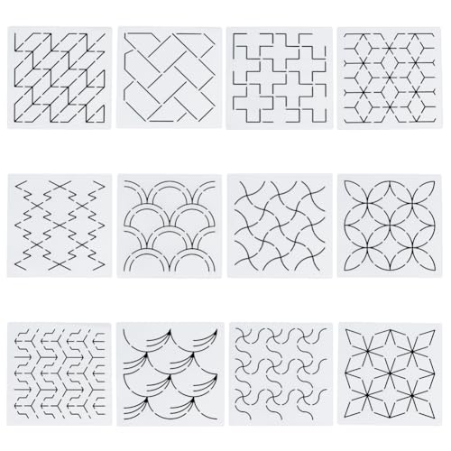 FREEBLOSS 12pcs Kunststoff Sashiko Schablonen, Zeichenlinien Vorlage Zum Handquilten, Sashiko Muster Vorlagen, Stickschablonen Für Liebhaber Des Handnähens, 2.5 mm Dick von FREEBLOSS