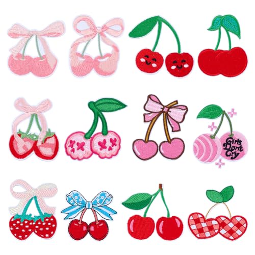 FREEBLOSS 12 Stück Kirsch-Aufnäher zum Aufbügeln, Kirschschleife, Stickerei-Applikation, selbstklebende Applikation für Kleidung, Taschen, Hosen, Hüte, Dekoration FREEBLOSS 12 Stück Kirsch-Aufnäher zum Aufbügeln, Kirschschleife, Stickerei-Applikation, selbstklebende Applikation für Kleidung, Taschen, Hosen, Hüte, Dekoration von FREEBLOSS