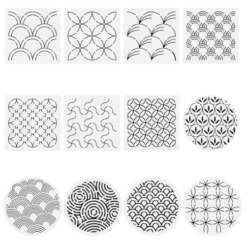 FREEBLOSS 12 Stück Sashiko PET Schablonen Sashiko Vorlage Zum Handquilten Grundlinie Japanische Mustervorlagen Stickschablonen 5.5 x 5.5'' FREEBLOSS 12 Stück Sashiko PET Schablonen Sashiko Vorlage Zum Handquilten Grundlinie Japanische Mustervorlagen Stickschablonen 5.5 x 5.5'' von FREEBLOSS