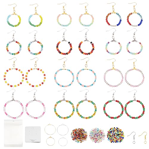 FREEBLOSS 12er Set Perlen-Reifen-Ohrringe Kit Boho Style Glasperlen Kreis Ohrringe Mit Anleitung Ohrringe Making Kit für Frauen Anfänger von FREEBLOSS