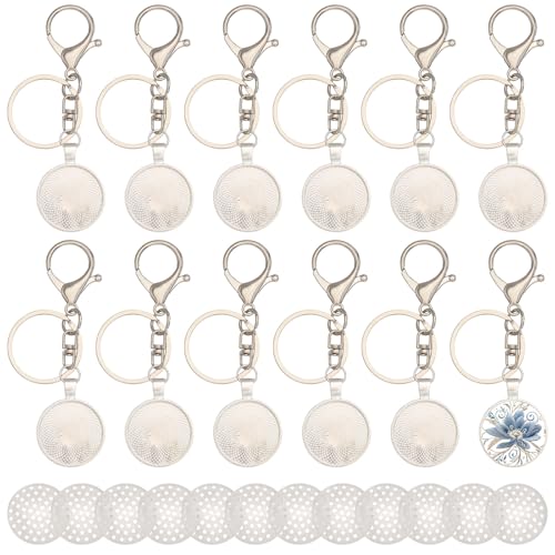 FREEBLOSS 12er-Set runde Lünetten-Anhänger-Tabletts, blanko, für Stickerei, runder Anhänger, Tablett, Charm, Schmuckherstellungs-Set für Schlüsselanhänger, Silber von FREEBLOSS