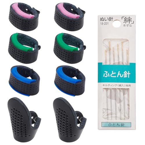FREEBLOSS 14 Sashiko Nadel Und Fingerhut Set Sashiko Nähset Sashiko Nadel Und Verstellbarer Lederfingerhut Japanisches Sashiko Set Werkzeuge 6 Nadeln Und 4 Paar Fingerhüte von FREEBLOSS