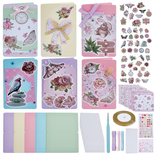 FREEBLOSS 15 Set DIY Kartenbastelset Frühlingsblumen Schmetterlingsthema Grußkartenbastelset DIY Kartenbastelmaterialset Kartenbastelsets Für Erwachsene DIY Umschlag Und Kartenbastelsets von FREEBLOSS