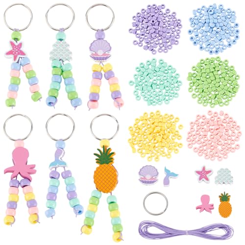 FREEBLOSS 150+Stück DIY Perlen Schlüsselanhänger Set Acrylperlen Zur Schlüsselanhängerherstellung Sommer Themen Taschenanhänger Set Kunsthandwerk Für Anfänger von FREEBLOSS