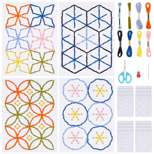 FREEBLOSS 16 Set Sashiko Stickkarten Mit Gänseblümchenmuster DIY Papierstickerei Grußkarten Für Die Kreative Herstellung von Geburtstagskarten Scrapbooking Dekor von FREEBLOSS