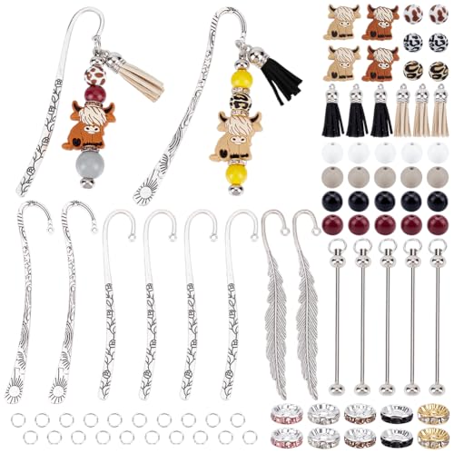 FREEBLOSS 174 Lesezeichen Set Mit Perlen DIY Lesezeichen Aus Metall In Kuhform Lesezeichen Mit Perlen 8 Sets DIY Lesezeichen Set Silikon Strass Holzperlen Lesezeichen Set von FREEBLOSS