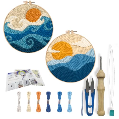FREEBLOSS 2 STÜCK Sunrise Punch Needle Starter Kits DIY Punch Needle Craft Kit Für Anfänger Mit Komplettem Werkzeug Garn Und Anweisungen 7.9" von FREEBLOSS