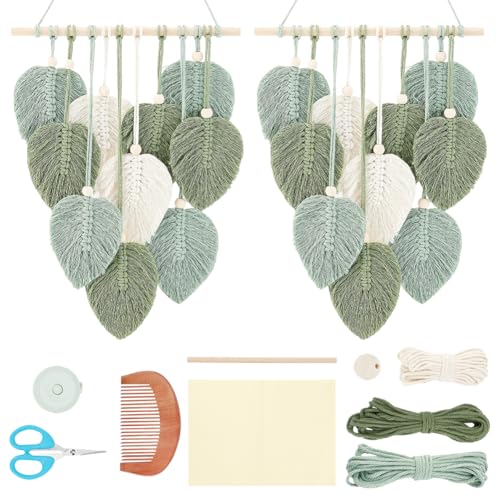 FREEBLOSS 2 Set DIY Makramee Blatt Wandbehang Anfänger Makramee Set Blatt Gewebter Wandteppich Feder Wandbehang DIY Makramee Set Für Erwachsene Geburtstagsgeschenk von FREEBLOSS
