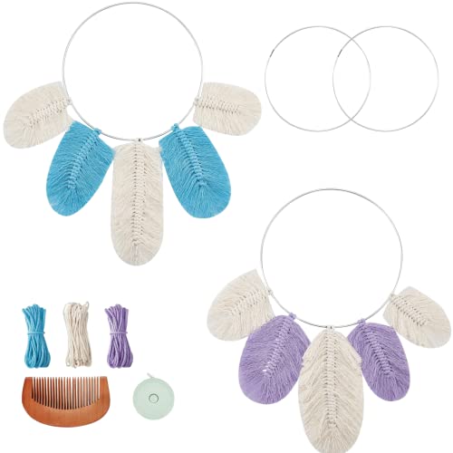 FREEBLOSS 2 Set Feder Makramee Wandbehang Kit Boho Makramee Wandbehang Dekor Makramee Blatt Wandbehang Makramee DIY Kit Handmade Geschenk für Mama Mädchen von FREEBLOSS