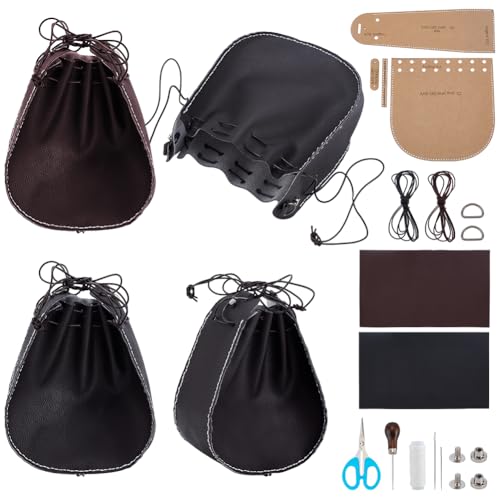 FREEBLOSS 2 Set Kit Zur Herstellung von Ledertaschen DIY Kit Für Ledertaschen Kit Zur Herstellung von Ledergeldbörsen Mit Taschenschablonen Set Kit Für Lederbeutel Mit Kordelzug DIY Kit von FREEBLOSS