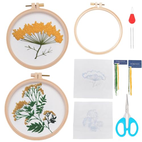 FREEBLOSS 2 Set Löwenzahn Stickset Für Anfänger, Organza Gestempeltes Sticktuch, Transparentes Organza Stickerei Wandkunst Kreuzstichset, Transparente Blumen Stickset Mit Anleitung von FREEBLOSS