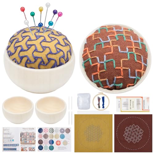 FREEBLOSS 2 Set Sashiko Nadelkissen Set DIY Sashiko Set Sashiko Nadelkissen Nähset Stick Nadelkissen Mit Näh Und Bastelstoff Sashiko Muster Nähset Für Anfänger von FREEBLOSS