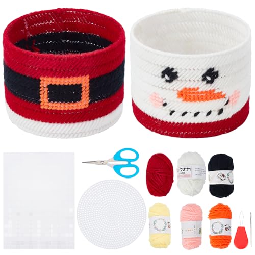 FREEBLOSS 2 Set Weihnachts Plastik Canvas Box Kit Plastik Canvas Kit Für Anfänger Netz Canvas Blätter Weihnachtsdekoration Und 6 Farben Garn Zum Sticken Und Basteln Strickprojekte von FREEBLOSS