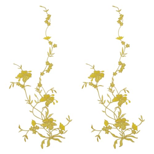 FREEBLOSS 2 Stück Goldfarbene Stickerei Spitzenapplikation Stickerei Blumenflicken Florale Reparaturapplikationen Zum Aufnähen Für Hochzeitskleid Dekoration Spitzenapplikationen Verzierungen von FREEBLOSS