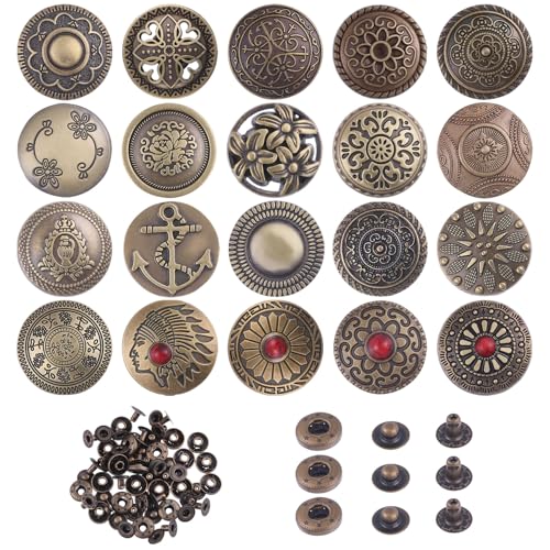 FREEBLOSS 20 Set Antike Druckknöpfe Dekoratives Druckknopf Set Vintage Druckknöpfe Aus Messing Strapazierfähiger Druckknopf Ohne Nähen Für Jacken Taschen Korsetts DIY Lederbastelprojekte FREEBLOSS 20 Set Antike Druckknöpfe Dekoratives Druckknopf Set Vintage Druckknöpfe Aus Messing Strapazierfähiger Druckknopf Ohne Nähen Für Jacken Taschen Korsetts DIY Lederbastelprojekte von FREEBLOSS