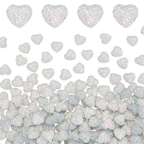 FREEBLOSS 200 Stück Herz Strasssteine Mit Flacher Rückseite Glitzer Edelsteine Kristallanhänger Kunstharz Herz Regenbogenperlen Herz Strass Anhänger Perlenverzierung Für Halsketten von FREEBLOSS