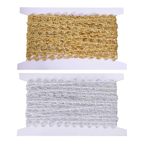 FREEBLOSS 22 Yards Geschlungener Gimp Zopfbesatz 8mm Gewebter Zopfbesatz Goldener Nähbesatz Und Verzierungen Silberner Besatz Dekorativer Gimp Besatz Polsterbesatz Für Dekoration von FREEBLOSS