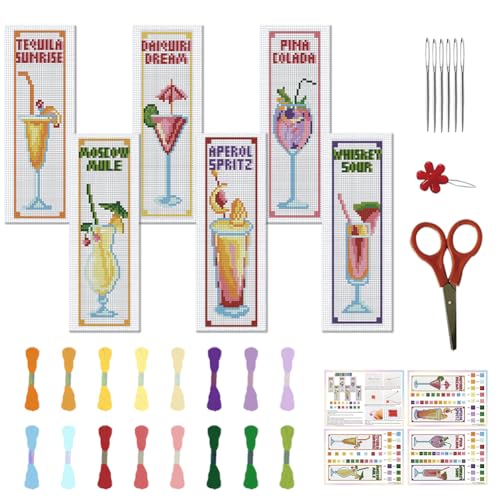 FREEBLOSS 22 x 8 cm, 6er Set, Kreuzstich Lesezeichen Sets, Kariertes Cocktail Kreuzstichmuster, DIY Lesezeichen, Kreuzstich Sets, Gestempeltes Stick Lesezeichen Set, Gezählte Kreuzstich Sets FREEBLOSS 22 x 8 cm, 6er Set, Kreuzstich Lesezeichen Sets, Kariertes Cocktail Kreuzstichmuster, DIY Lesezeichen, Kreuzstich Sets, Gestempeltes Stick Lesezeichen Set, Gezählte Kreuzstich Sets von FREEBLOSS