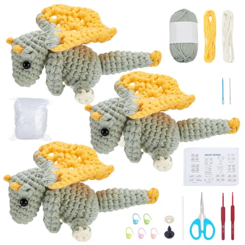 FREEBLOSS 3 Set Häkelset Triceratops Häkelset Für Stofftiere Triceratops DIY Stofftier Garn Stricken Bastelbedarf Häkelset Für Anfänger Mit Videoanleitung Häkel Starterset FREEBLOSS 3 Set Häkelset Triceratops Häkelset Für Stofftiere Triceratops DIY Stofftier Garn Stricken Bastelbedarf Häkelset Für Anfänger Mit Videoanleitung Häkel Starterset von FREEBLOSS