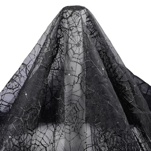 FREEBLOSS 3 Yards Spinnennetz Spitzenstoff Spinnennetz Stoff Meterware DIY 59" breites Netz Weicher Tüllstoff Zum Nähen Basteln Halloween Dekorationen Schwarz von FREEBLOSS