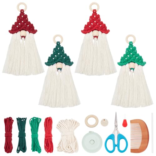 FREEBLOSS 4 Set DIY Makramee Weihnachtswichtel, Weihnachtsmann Set, DIY Makramee Weihnachtsmann Für Weihnachtsbaum Dekoration, Weihnachtsbaum Hängegnomen, Weihnachtsmann Elf von FREEBLOSS