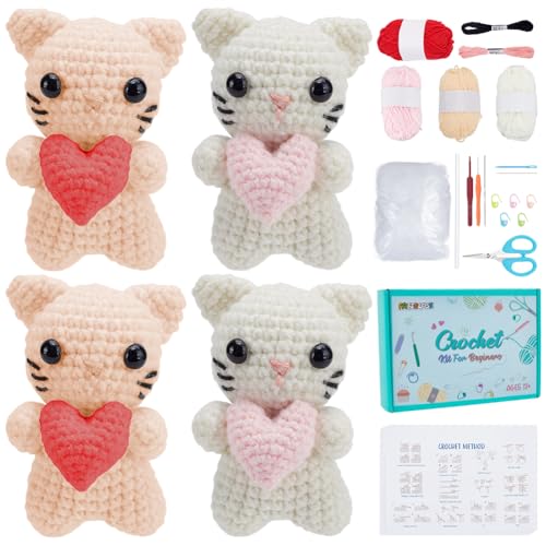 FREEBLOSS 4 Set Häkelset Für Anfänger Häkelkätzchen Häkelherzkätzchen Set Garn Zum Häkeln Häkel Starterset Mit Schritt Für Schritt Videoanleitungen Basteln Für Erwachsene FREEBLOSS 4 Set Häkelset Für Anfänger Häkelkätzchen Häkelherzkätzchen Set Garn Zum Häkeln Häkel Starterset Mit Schritt Für Schritt Videoanleitungen Basteln Für Erwachsene von FREEBLOSS