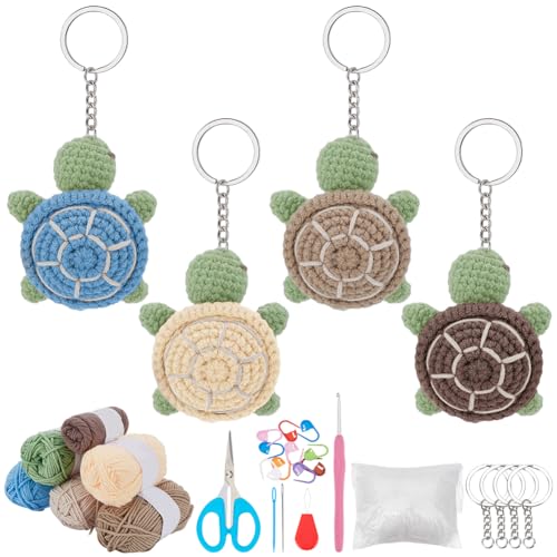 FREEBLOSS 4 Set Häkelset Schildkröte Häkelset Schildkröte Schlüsselanhängerset Häkeltierset Mit Häkelnadeln Garn Schritt Für Schritt Video Tutorials – Häkelset Für Anfänger Für Erwachsene von FREEBLOSS