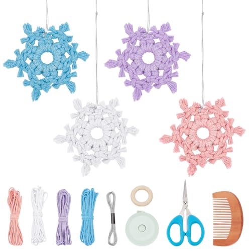 FREEBLOSS 4 Set Makramee Weihnachtsschneeflocke, Bunte Schneeflocke Mit Anleitung (Evtl. Nicht In Deutscher Sprache), Kits Für Erwachsene, Gewebtes Dekor von FREEBLOSS