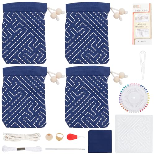 FREEBLOSS 4 Set Sashiko Kordelzugbeutel Set, Sashiko Stickset Für Anfänger, Vollständiges Stickset Inkl. Sashiko Garn, Nadeln, Stoff, Fingerhut Nähset Für Erwachsene FREEBLOSS 4 Set Sashiko Kordelzugbeutel Set, Sashiko Stickset Für Anfänger, Vollständiges Stickset Inkl. Sashiko Garn, Nadeln, Stoff, Fingerhut Nähset Für Erwachsene von FREEBLOSS