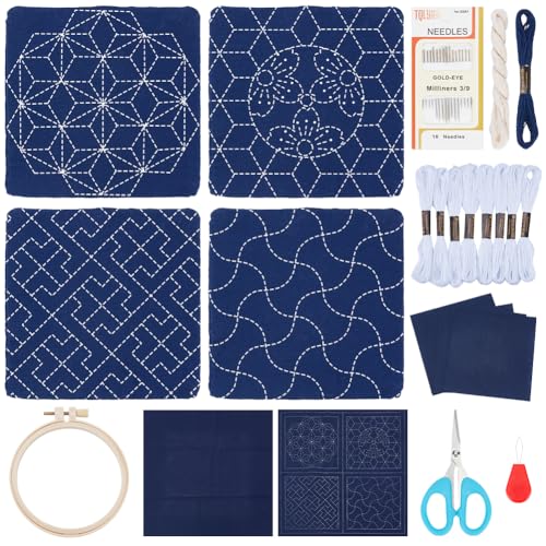 FREEBLOSS 4 Set Sashiko Untersetzer DIY Kit Mit Anleitung Vorgedrucktes Sashiko Kit Für Anfänger Übungs Stickset FREEBLOSS 4 Set Sashiko Untersetzer DIY Kit Mit Anleitung Vorgedrucktes Sashiko Kit Für Anfänger Übungs Stickset von FREEBLOSS