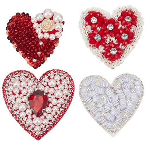 FREEBLOSS 4 Stück Herz Perlen Applikation, Liebesherz, Aufnäher Zum Aufnähen, Perlen Applikationen, Pailletten Patches, Perlen Aufnäher Zum Aufnähen, Bestickter Dekorativer Aufnäher FREEBLOSS 4 Stück Herz Perlen Applikation, Liebesherz, Aufnäher Zum Aufnähen, Perlen Applikationen, Pailletten Patches, Perlen Aufnäher Zum Aufnähen, Bestickter Dekorativer Aufnäher von FREEBLOSS