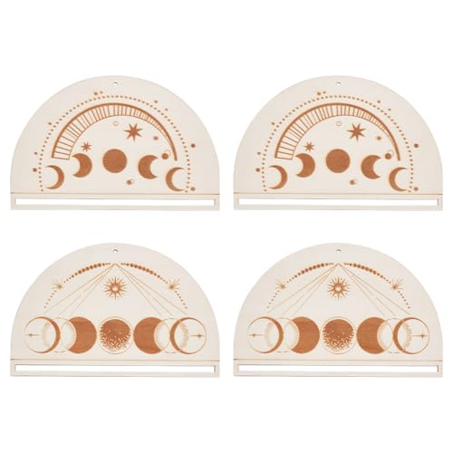 FREEBLOSS 4 Stück Makramee-Rahmen Aus Holz, 2 Stile, Holz-Mondphasenmuster, Makramee-Rahmen-Set, Makramee-Wandbehang-Projekte, Makramee-Zubehör Für Heimwerker, Basteln, Makramee-Wandbehang-Werkzeug von FREEBLOSS