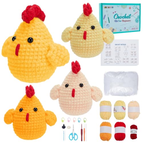 FREEBLOSS 4er Set Häkelset für Anfänger: Häkeln für Erwachsene & Kinder - Tiermotiv Küken - Häkelnadel, Wolle & Werkzeuge inkl. Videoanleitungen von FREEBLOSS
