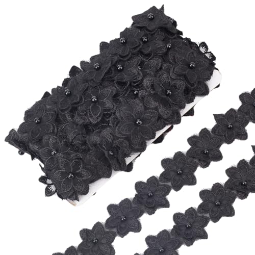 FREEBLOSS 5 Yards Blumenbesatz Schwarzer Spitzenbesatz Spitzenband 4.5cm Breite Florales Spitzendesign Spitzenbänder Zum Basteln Dekorativer Besatz Zum Nähen von Stoffen von FREEBLOSS